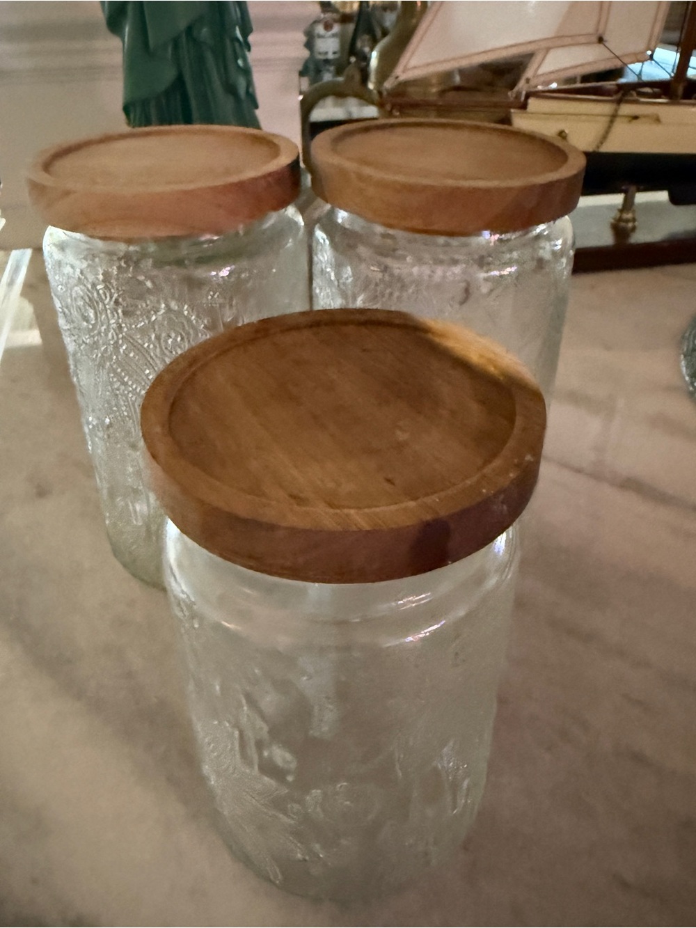 Set of 3 Glass Jars with Wooden Lids - Clear and Natural Wood